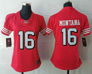 Women's San Francisco 49ers #16 Joe Montana Red 2021 Color Rush Vapor Untouchable Limited Jersey