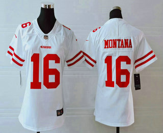 Women's San Francisco 49ers #16 Joe Montana White 2017 Vapor Untouchable Stitched NFL Nike Limited Jersey