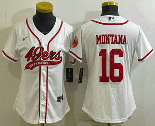 Women's San Francisco 49ers #16 Joe Montana White With Patch Cool Base Stitched Baseball Jersey