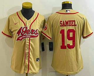 Women's San Francisco 49ers #19 Deebo Samuel Gold With Patch Cool Base Stitched Baseball Jersey