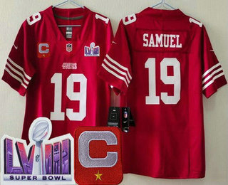 Women's San Francisco 49ers #19 Deebo Samuel Limited Red C Patch LVIII Super Bowl Vapor Jersey