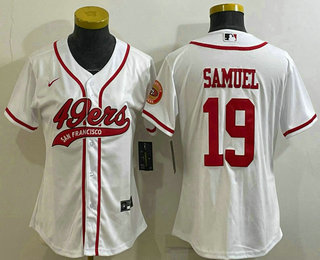 Women's San Francisco 49ers #19 Deebo Samuel White With Patch Cool Base Stitched Baseball Jersey