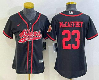 Women's San Francisco 49ers #23 Christian McCaffrey Black With Patch Cool Base Stitched Baseball Jersey