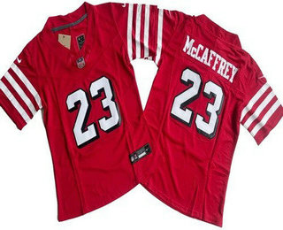 Women's San Francisco 49ers #23 Christian McCaffrey Limited Red Throwback FUSE Vapor Jersey