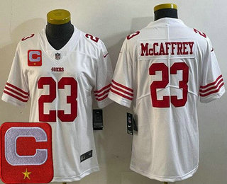 Women's San Francisco 49ers #23 Christian McCaffrey Limited White C Patch Vapor Jersey