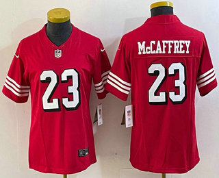 Women's San Francisco 49ers #23 Christian McCaffrey Red 2023 FUSE Color Rush Vapor Untouchable Limited Jersey