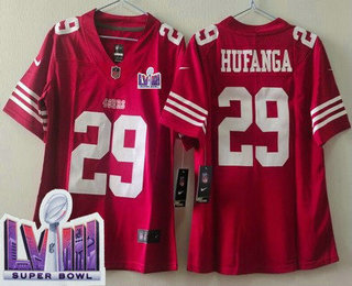 Women's San Francisco 49ers #29 Talanoa Hufanga Limited Red LVIII Super Bowl Vapor Jersey