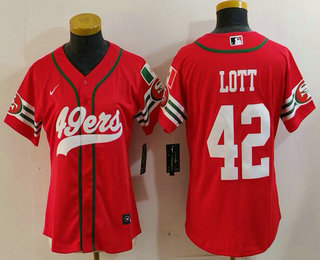 Women's San Francisco 49ers #42 Ronnie Lott Red Mexico Cool Base Stitched Baseball Jersey