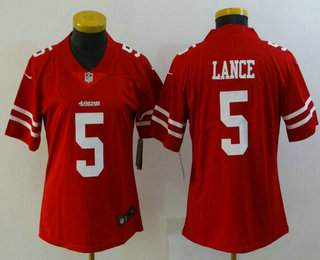 Women's San Francisco 49ers #5 Trey Lance Red 2021 Vapor Untouchable Stitched NFL Nike Limited Jersey