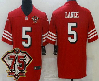 Women's San Francisco 49ers #5 Trey Lance Red 75th Anniversary 2021 Color Rush Vapor Untouchable Limited Jersey