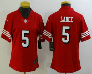 Women's San Francisco 49ers #5 Trey Lance Red New 2021 Color Rush Vapor Untouchable Limited Jersey