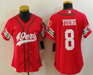 Women's San Francisco 49ers #8 Steve Young Red Mexico Cool Base Stitched Baseball Jersey