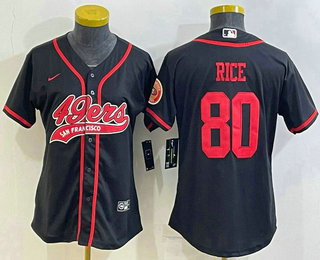 Women's San Francisco 49ers #80 Jerry Rice Black With Patch Cool Base Stitched Baseball Jersey