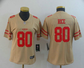 Women's San Francisco 49ers #80 Jerry Rice Cream 2019 Inverted Legend Stitched NFL Nike Limited Jersey