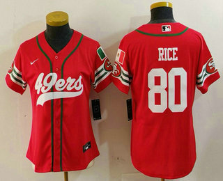 Women's San Francisco 49ers #80 Jerry Rice Red Mexico Cool Base Stitched Baseball Jersey