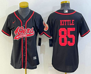 Women's San Francisco 49ers #85 George Kittle Black With Patch Cool Base Stitched Baseball Jersey