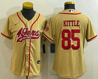 Women's San Francisco 49ers #85 George Kittle Gold With Patch Cool Base Stitched Baseball Jersey