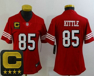 Women's San Francisco 49ers #85 George Kittle Limited Red Throwback C Patch Vapor Jersey