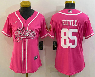 Women's San Francisco 49ers #85 George Kittle Pink With Patch Cool Base Stitched Baseball Jersey