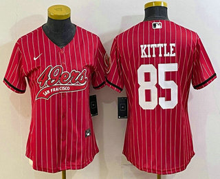 Women's San Francisco 49ers #85 George Kittle Red Pinstripe With Patch Cool Base Stitched Baseball Jersey