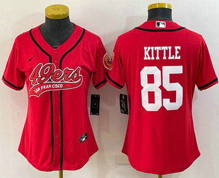 Women's San Francisco 49ers #85 George Kittle Red With Patch Cool Base Stitched Baseball Jersey