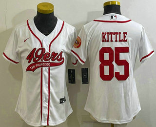 Women's San Francisco 49ers #85 George Kittle White With Patch Cool Base Stitched Baseball Jersey