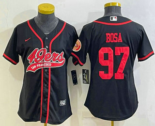 Women's San Francisco 49ers #97 Nick Bosa Black With Patch Cool Base Stitched Baseball Jersey