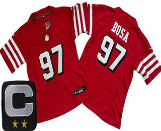 Women's San Francisco 49ers #97 Nick Bosa Limited Red Throwback C Patch FUSE Vapor Jersey