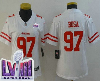 Women's San Francisco 49ers #97 Nick Bosa Limited White LVIII Super Bowl Vapor Jersey