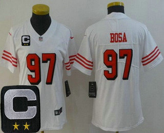 Women's San Francisco 49ers #97 Nick Bosa Limited White Throwback C Patch Vapor Jersey