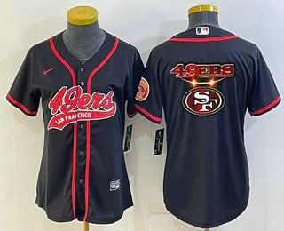 Women's San Francisco 49ers Black Team Big Logo With Patch Cool Base Stitched Baseball Jersey