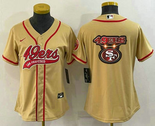 Women's San Francisco 49ers Gold Team Big Logo With Patch Cool Base Stitched Baseball Jersey