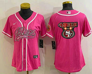 Women's San Francisco 49ers Pink Team Big Logo With Patch Cool Base Stitched Baseball Jersey