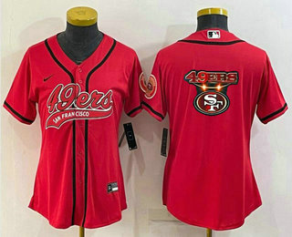 Women's San Francisco 49ers Red Team Big Logo With Patch Cool Base Stitched Baseball Jersey