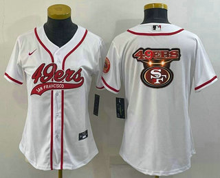 Women's San Francisco 49ers White Team Big Logo With Patch Cool Base Stitched Baseball Jersey(Run Small)