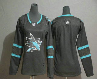 Women's San Jose Sharks Blank Black Adidas Stitched NHL Jersey