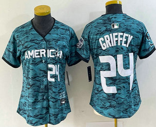 Women's Seattle Mariners #24 Ken Griffey Number Teal 2023 All Star Cool Base Stitched Jersey 01