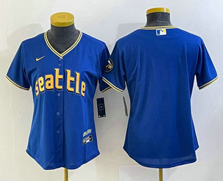 Women's Seattle Mariners Blank Blue 2023 City Connect Cool Base Stitched Jersey