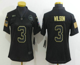 Women's Seattle Seahawks #3 Russell Wilson Black 2020 Salute To Service Stitched NFL Nike Limited Jersey