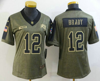 Women's Tampa Bay Buccaneers #12 Tom Brady 2021 Olive Salute To Service Limited Stitched Jersey