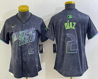 Women's Tampa Bay Rays #2 Yandy Diaz Charcoal 2024 City Connect Player Number Limited Cool Base Jersey