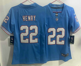 Women's Tennessee Titans #22 Derrick Henry Blue Limited Stitched Throwback Jersey