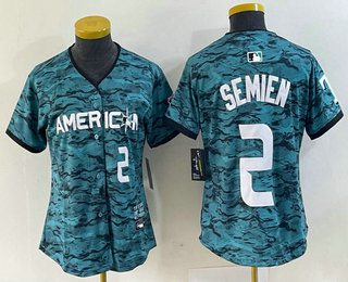 Women's Texas Rangers #2 Marcus Semien Number Teal 2023 All Star Stitched Baseball Jersey