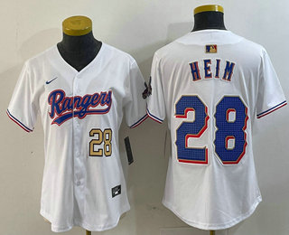Women's Texas Rangers #28 Jonah Heim Number White 2024 Gold Collection Limited Cool Base Jersey 12
