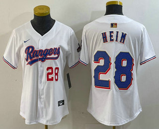 Women's Texas Rangers #28 Jonah Heim Number White 2024 Gold Collection Limited Cool Base Jersey 13