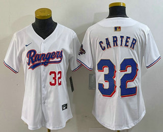 Women's Texas Rangers #32 Evan Carter Number White 2024 Gold Collection Limited Cool Base Jersey 11