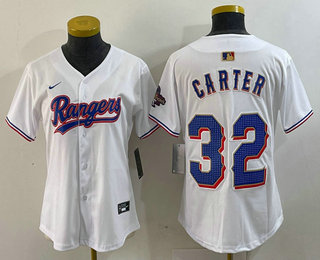 Women's Texas Rangers #32 Evan Carter White 2024 Gold Collection Limited Cool Base Jersey 11