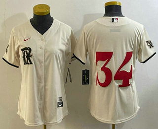 Women's Texas Rangers #34 Nolan Ryan Cream 2023 City Connect Stitched Baseball Jersey 01