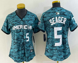 Women's Texas Rangers #5 Corey Seager Number Teal 2023 All Star Stitched Baseball Jersey