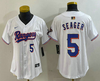Women's Texas Rangers #5 Corey Seager Number White 2024 Gold Collection Limited Cool Base Jersey 13